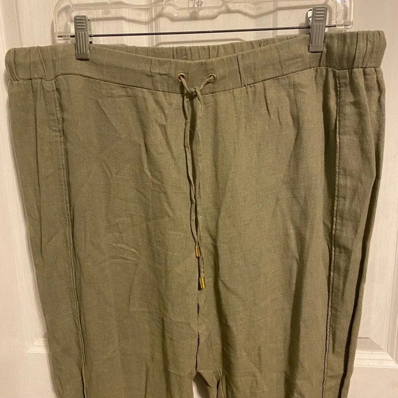 Ellen Tracy Khaki Linen Blend Summer Beach Casual Pull-on Pants Women Size L - Picture 4 of 5